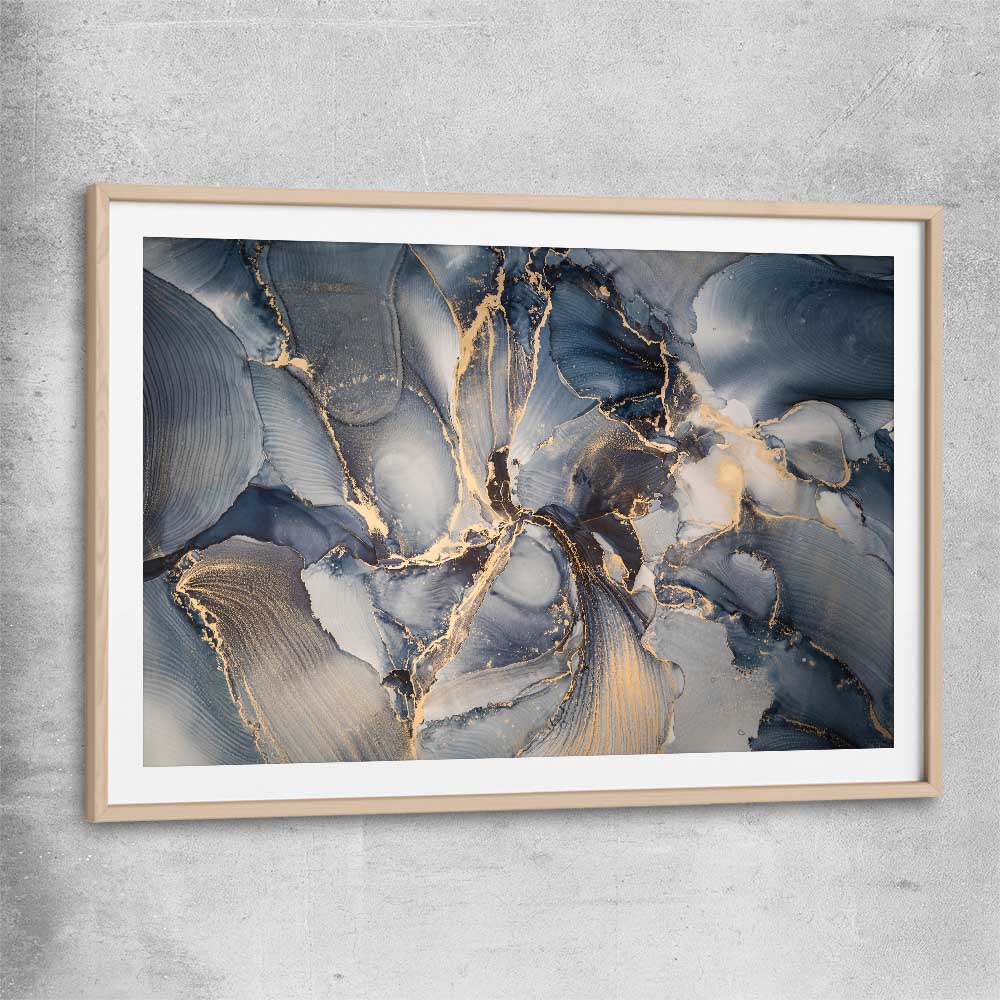Fluid Swirls raw oak glass front frame - part of our high quality canvas abstract wall art collection