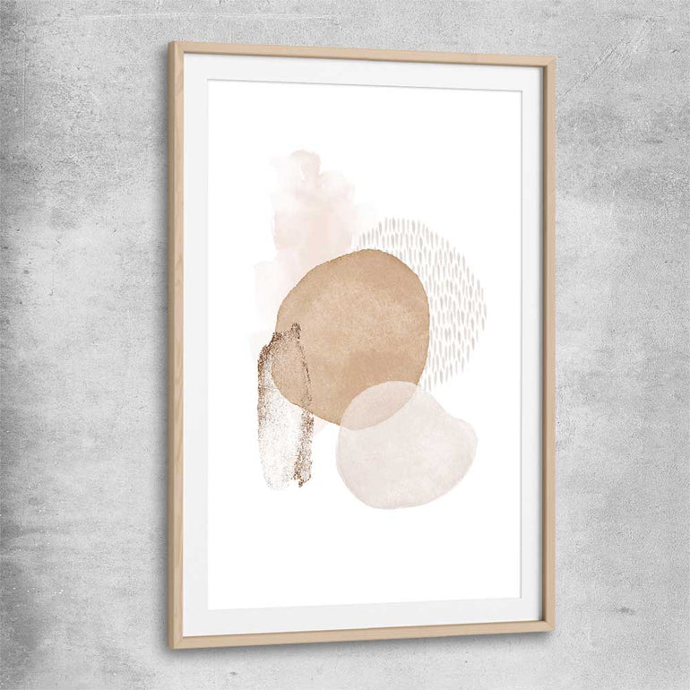 Geometric Circles raw oak glass front frame - part of our high quality canvas abstract wall art collection