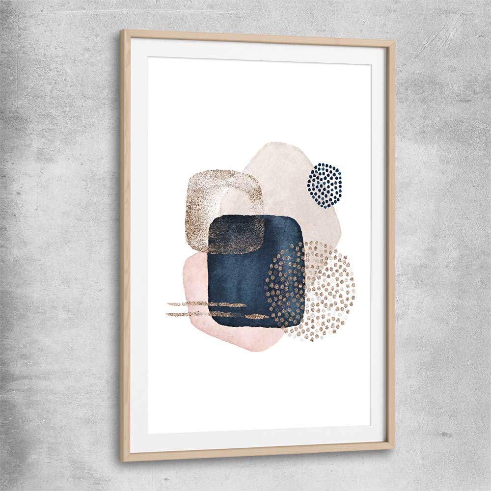 Geometric Dots raw oak glass front frame - part of our high quality canvas abstract wall art collection