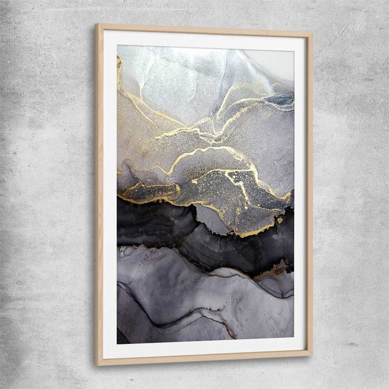 Gold Strokes raw oak glass front frame - part of our high quality canvas abstract wall art collection