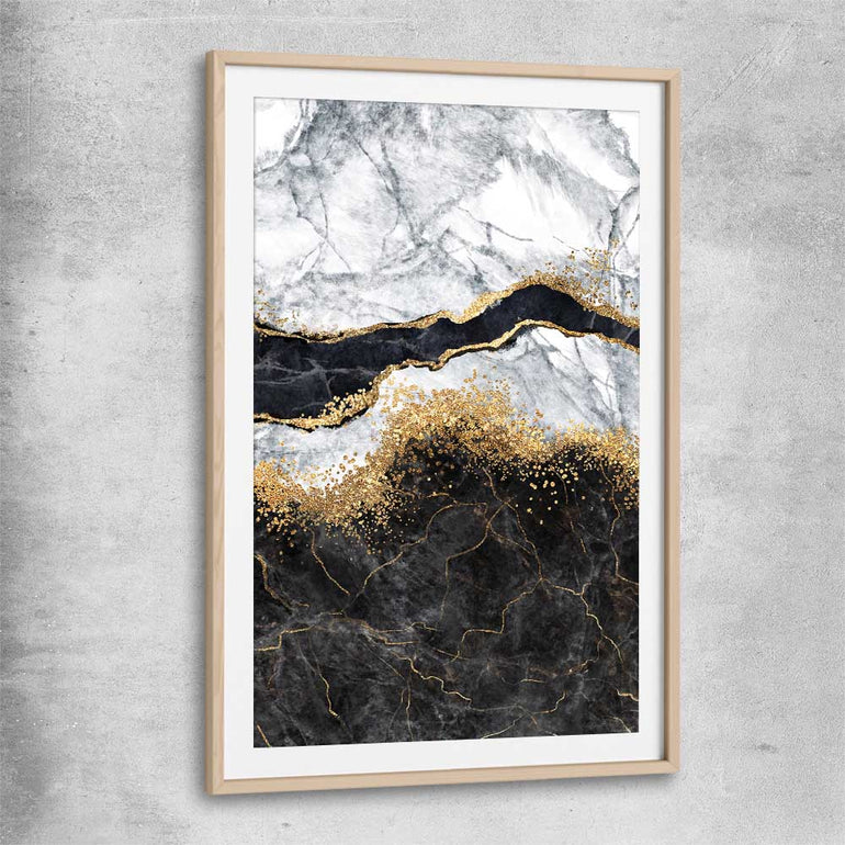 Golden Marble Two raw oak glass front frame - part of our high quality canvas abstract wall art collection