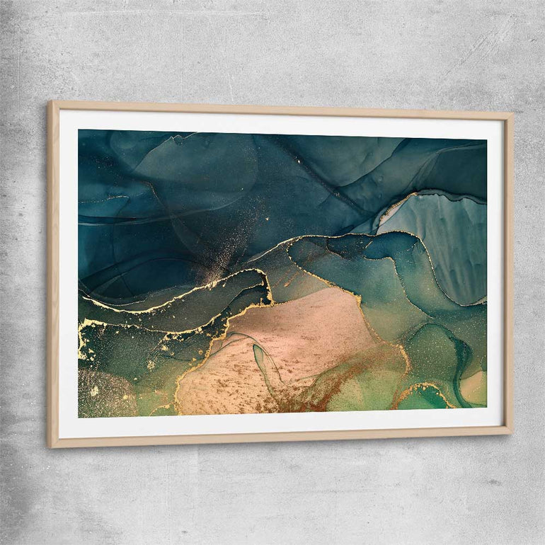 Golden Mist raw oak glass front frame - part of our high quality canvas abstract wall art collection