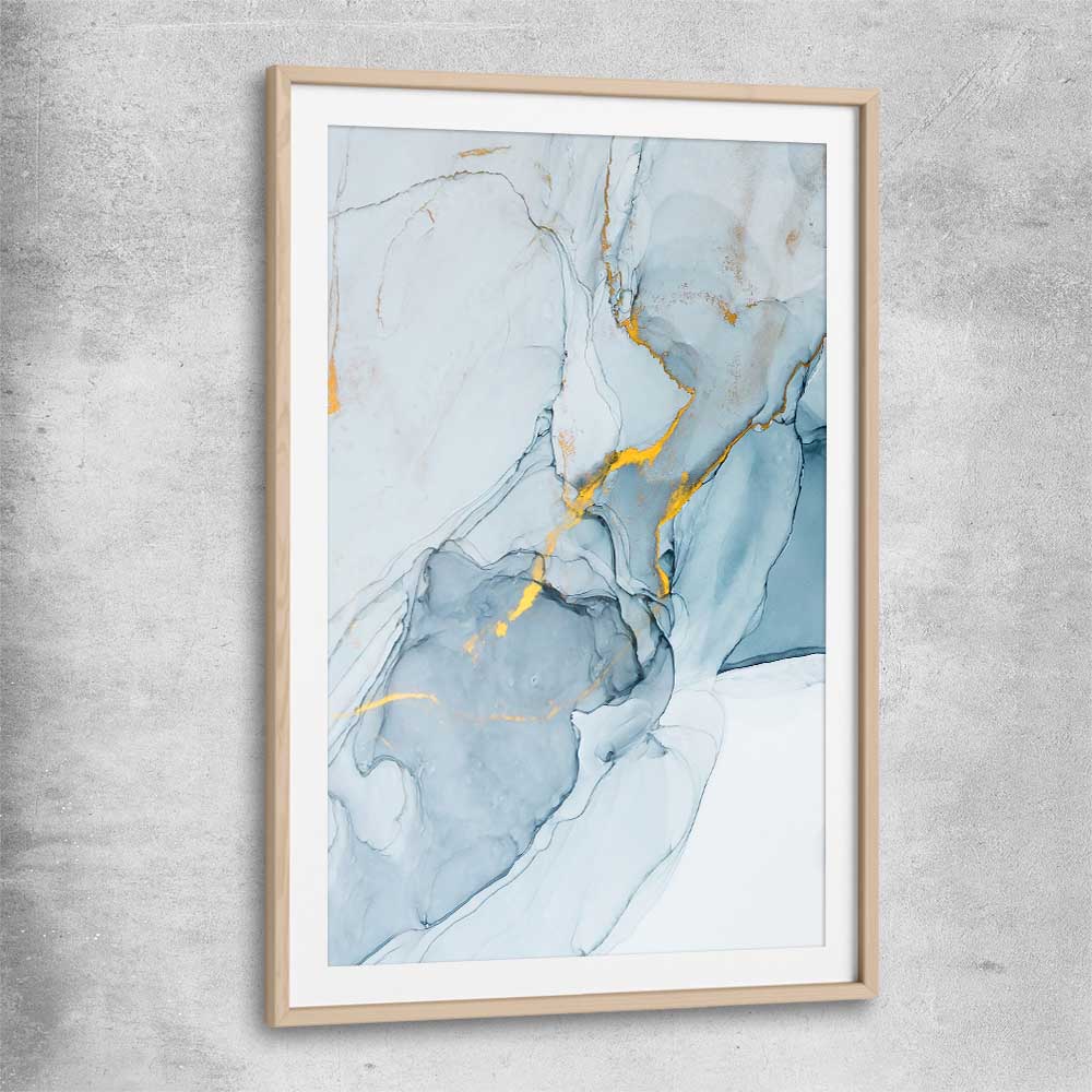 Golden Veins One raw oak glass front frame - part of our high quality canvas abstract wall art collection