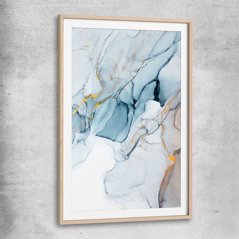 Golden Veins Two raw oak glass front frame - part of our high quality canvas abstract wall art collection