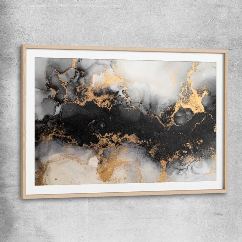 Grey Energy raw oak glass front frame - part of our high quality canvas abstract wall art collection