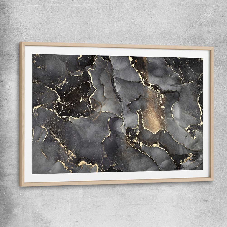 Grey Vapours raw oak glass front frame - part of our high quality canvas abstract wall art collection