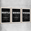 Inspirational wall art print of Hustle Definition Set with raw oak glass front frame