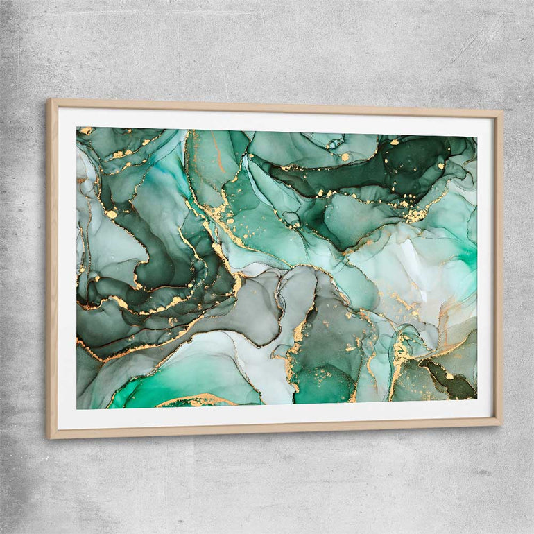 Luxury Turquoise raw oak glass front frame - part of our high quality canvas abstract wall art collection