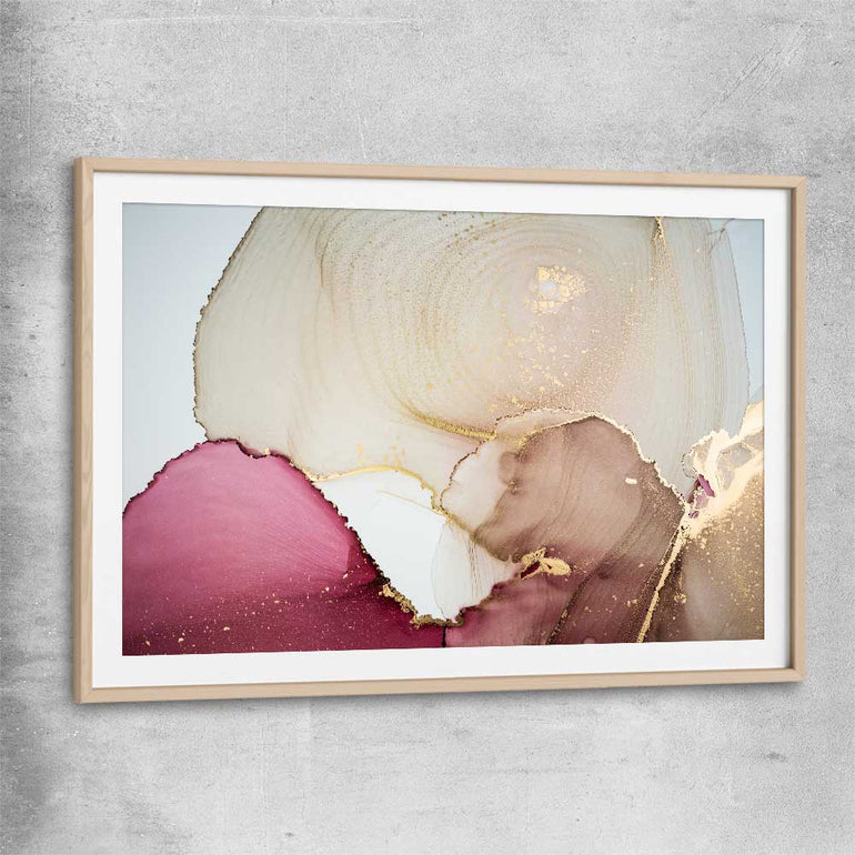 Maroon Depth raw oak glass front frame - part of our high quality canvas abstract wall art collection