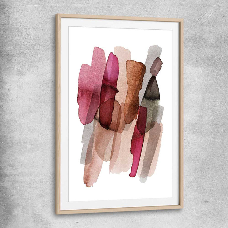 Maroon Tones One raw oak glass front frame - part of our high quality canvas abstract wall art collection