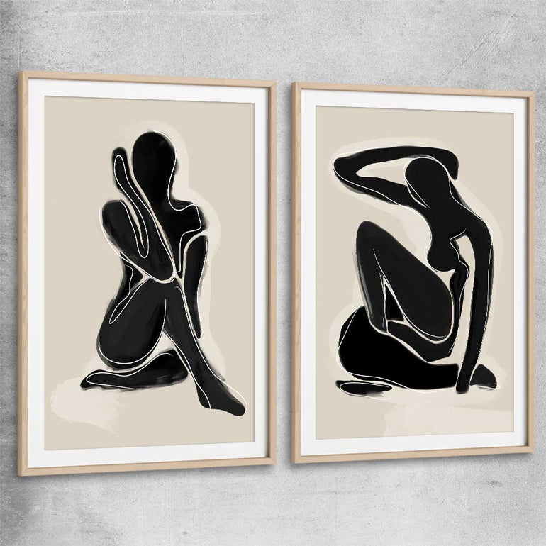 Matisse Shadow Pair raw oak glass front frame - part of our high quality canvas abstract wall art collection