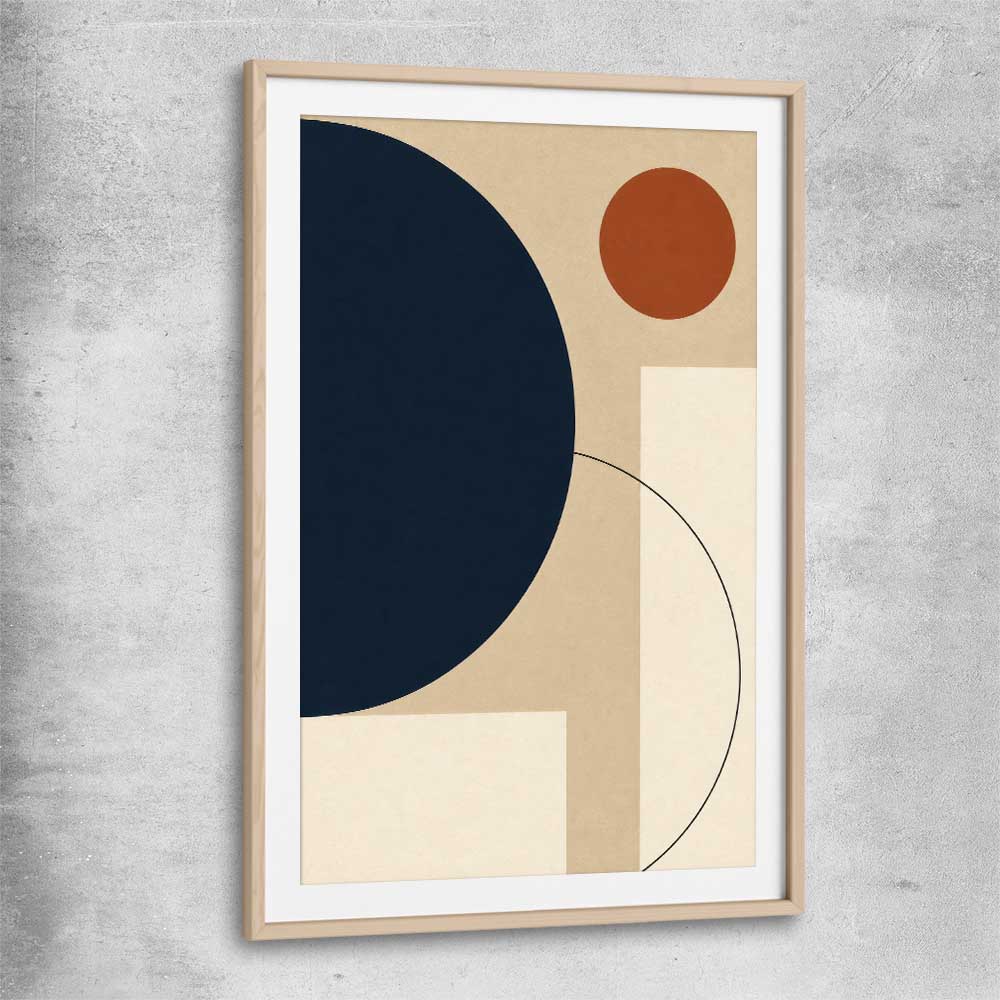 Midnight Sand Orbit raw oak glass front frame - part of our high quality canvas abstract wall art collection