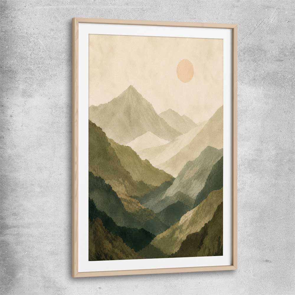 Mountain Haze raw oak glass front frame - part of our high quality canvas abstract wall art collection