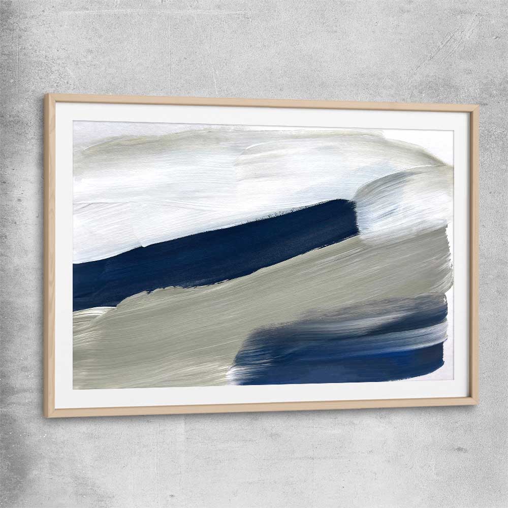 Navy Ocean raw oak glass front frame - part of our high quality canvas abstract wall art collection