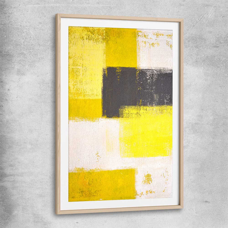 Pastel Yellow raw oak glass front frame - part of our high quality canvas abstract wall art collection