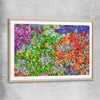 Pointillist Burst raw oak glass front frame - part of our high quality canvas abstract wall art collection
