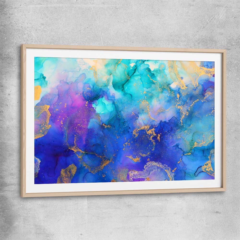Purple Vibrancy raw oak glass front frame - part of our high quality canvas abstract wall art collection