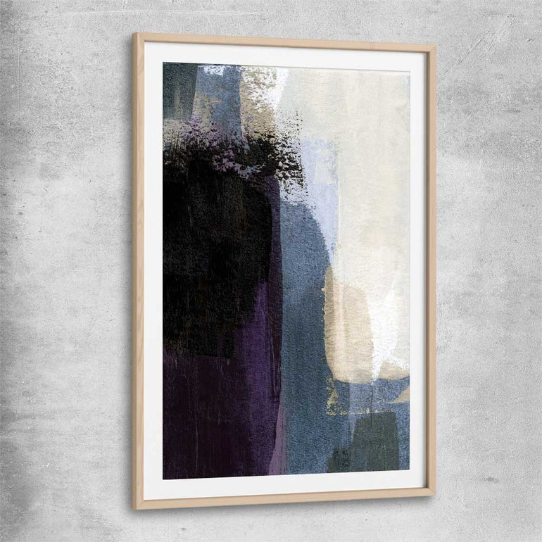 Soft Blue Two raw oak glass front frame - part of our high quality canvas abstract wall art collection