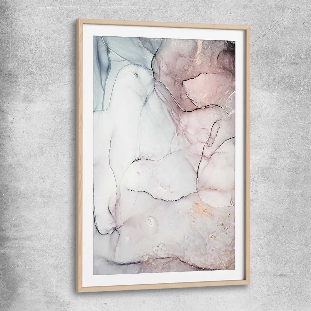 Subtle Pink One raw oak glass front frame - part of our high quality canvas abstract wall art collection