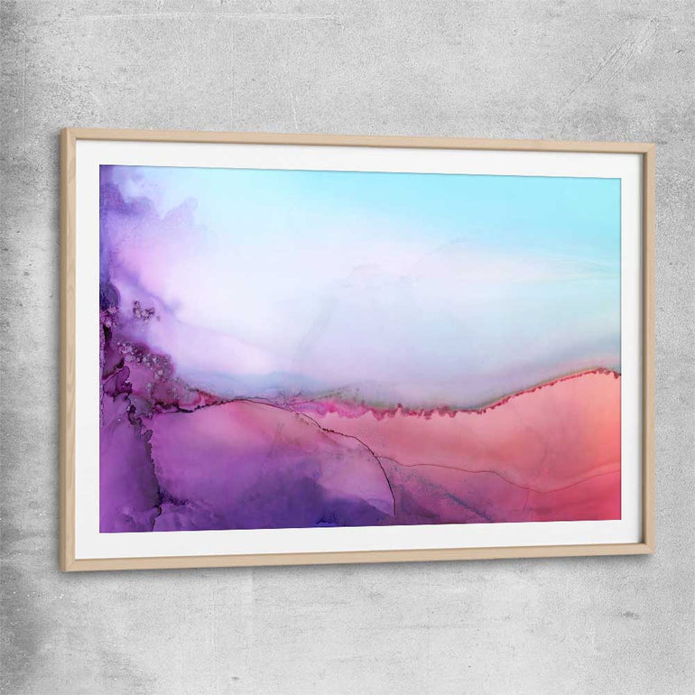 Sunset Orange raw oak glass front frame - part of our high quality canvas abstract wall art collection