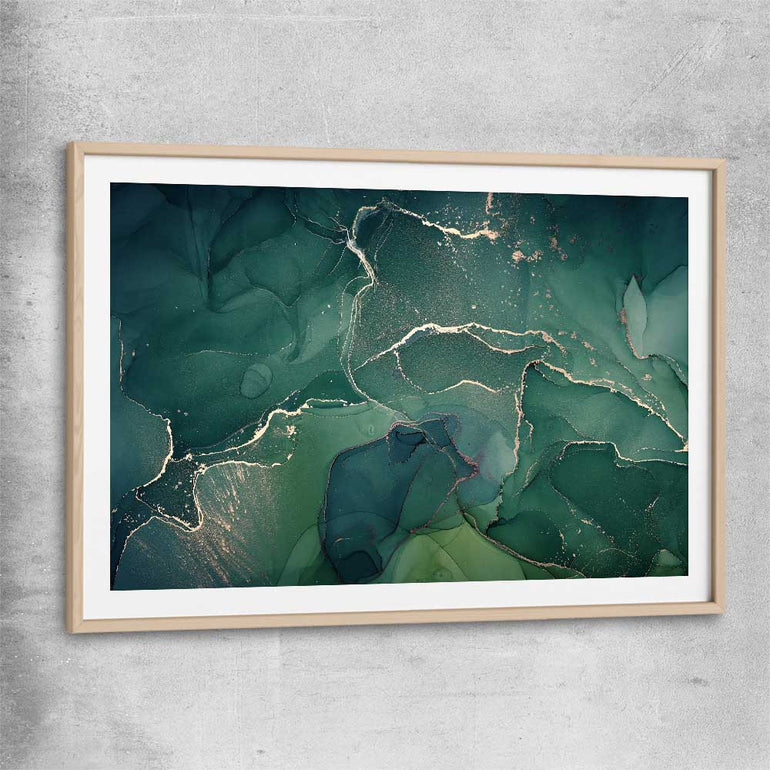 Turquoise Scatter raw oak glass front frame - part of our high quality canvas abstract wall art collection