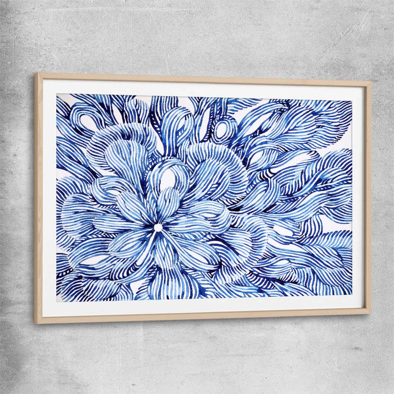 Watercolour Flowers raw oak glass front frame - part of our high quality canvas abstract wall art collection