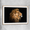 Animal wall art and canvas prints of Lion Mentality with raw oak glass front frame