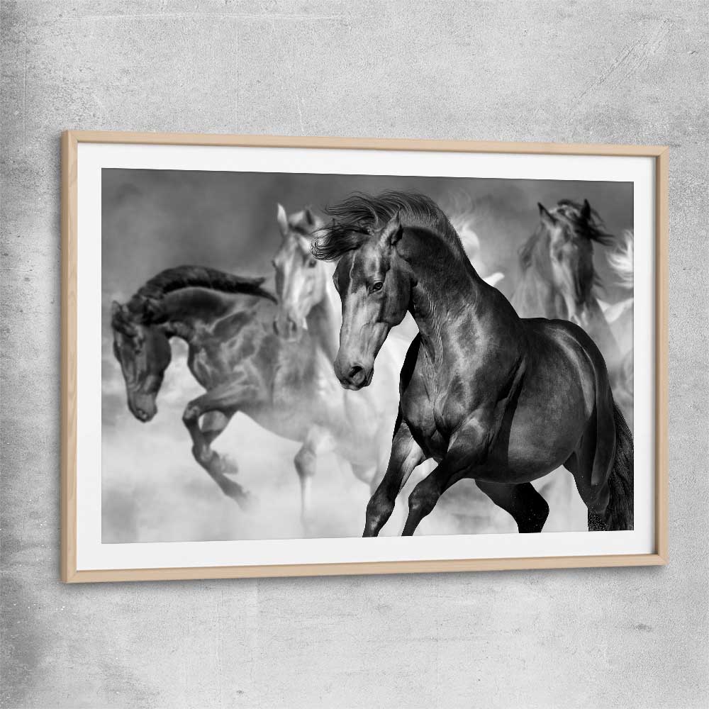 Animal wall art and canvas prints of Majestic Horse with raw oak glass front frame
