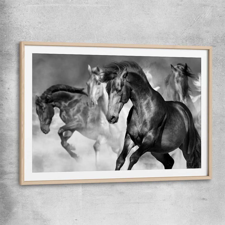 Animal wall art and canvas prints of Majestic Horse with raw oak glass front frame