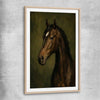 Animal wall art and canvas prints of Midnight Stallion with raw oak glass front frame