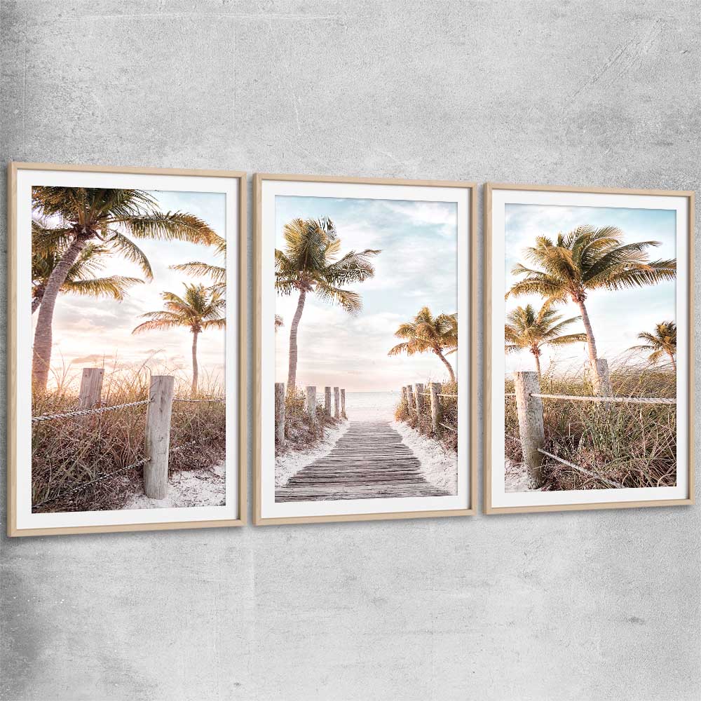 Beach and coastal wall art print of Florida Sunrise Set with raw oak glass front frame