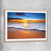 Beach and coastal wall art print of Radiant Ocean Sunset with raw oak glass front frame