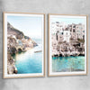 Beach and coastal wall art print of Amalfi Edge Pair with raw oak glass front frame
