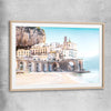 Beach and coastal wall art print of Amalfi Tides with raw oak glass front frame