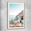 Beach and coastal wall art print of Amalfi View with raw oak glass front frame