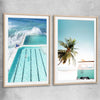 Beach and coastal wall art print of Bondi Iceberg Pair with raw oak glass front frame