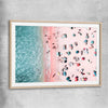 Beach and coastal wall art print of Bondi Pink Aerial with raw oak glass front frame