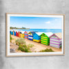 Beach and coastal wall art print of Brighton Beach Australia with raw oak glass front frame