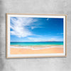 Beach and coastal wall art print of Endless Blue Horizon with raw oak glass front frame