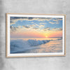 Beach and coastal wall art print of Gentle Tide at Dusk with raw oak glass front frame