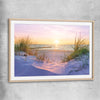 Beach and coastal wall art print of Pristine Beach Sunset with raw oak glass front frame