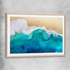 Beach and coastal wall art print of Summer Waves with raw oak glass front frame