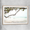 Beach and coastal wall art print of Tropical Beach with raw oak glass front frame