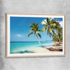 Beach and coastal wall art print of Tropical Paradise with raw oak glass front frame
