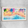 Beach and coastal wall art print of Watercolour Beachscape with raw oak glass front frame