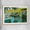 Classic wall art and canvas print of La Grenouillere Claude Monet with raw oak glass front frame