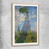 Classic wall art and canvas print of Madame Monet Claude Monet with raw oak glass front frame