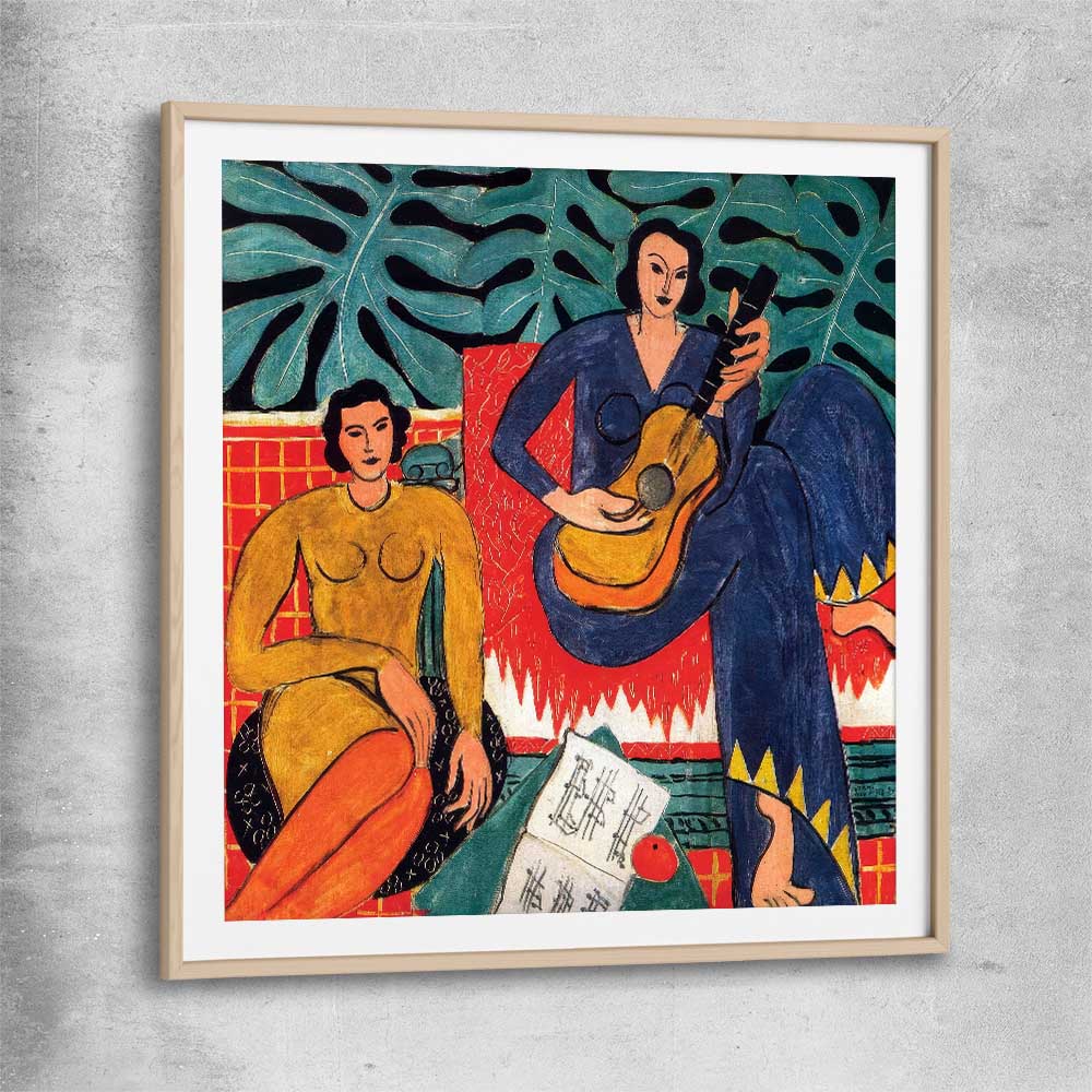Classic wall art and canvas print of Music Henri Matisse with raw oak glass front frame