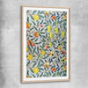 Classic wall art and canvas print of Pomegranate William Morris with raw oak glass front frame
