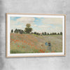 Classic wall art and canvas print of Poppy Field Claude Monet with raw oak glass front frame